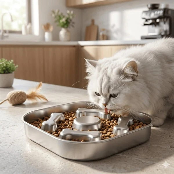 Gamelle antiglouton chat - Inox différent niveau glouton - InoxiSlow™