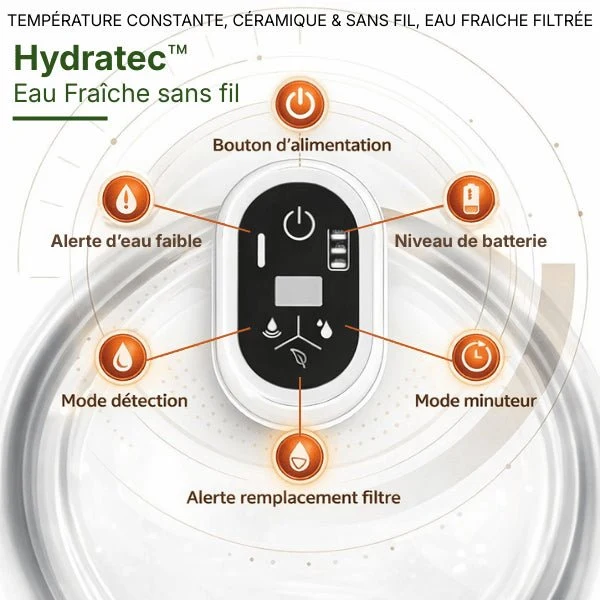 Fontaine à eau chat sans fil céramique pure - Hydratec™