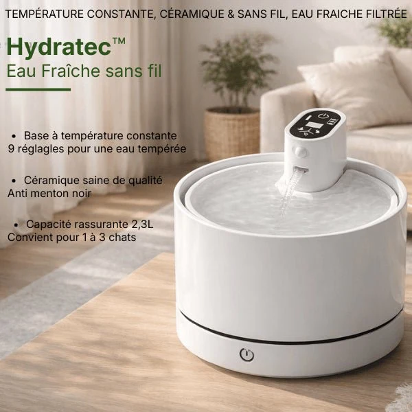 Fontaine à eau chat sans fil céramique pure - Hydratec™