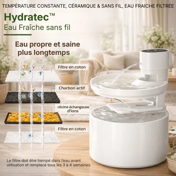 Fontaine à eau chat sans fil céramique pure - Hydratec™