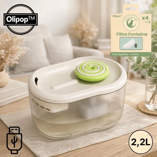 Fontaine à eau chat design à buse spirale silencieuse - Olipop™