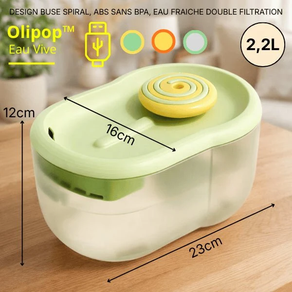 Fontaine à eau chat design à buse spirale silencieuse - Olipop™