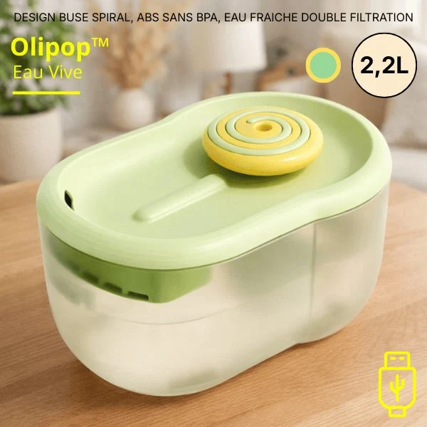 Fontaine à eau chat design à buse spirale silencieuse - Olipop™