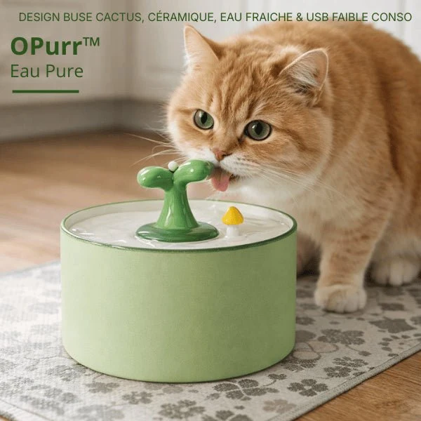 Fontaine à eau chat céramique jet cactus double filtration - OPurr™