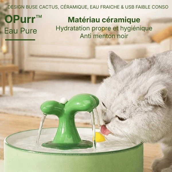 Fontaine à eau chat céramique jet cactus double filtration - OPurr™