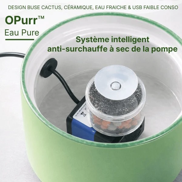Fontaine à eau chat céramique jet cactus double filtration - OPurr™