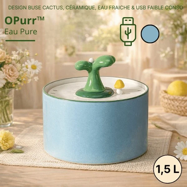 Fontaine à eau chat céramique jet cactus double filtration - OPurr™