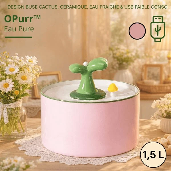 Fontaine à eau chat céramique jet cactus double filtration - OPurr™