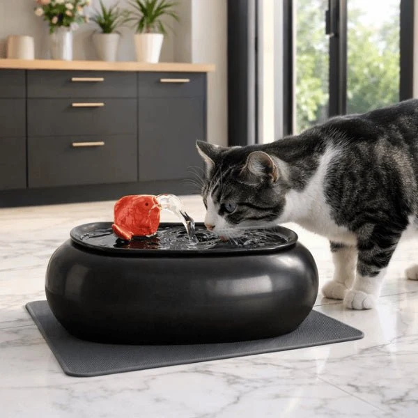 Fontaine à eau pour chat céramique ovale buse poisson - OCool™