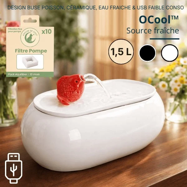 Fontaine à eau pour chat céramique ovale buse poisson - OCool™