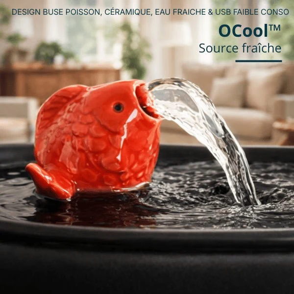 Fontaine à eau pour chat céramique ovale buse poisson - OCool™