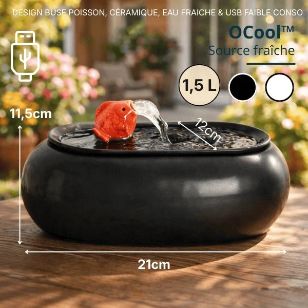 Fontaine à eau pour chat céramique ovale buse poisson - OCool™