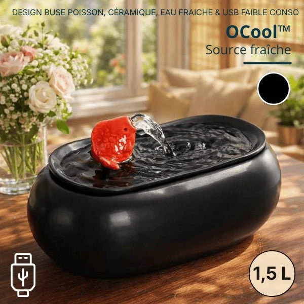Fontaine à eau pour chat céramique ovale buse poisson - OCool™