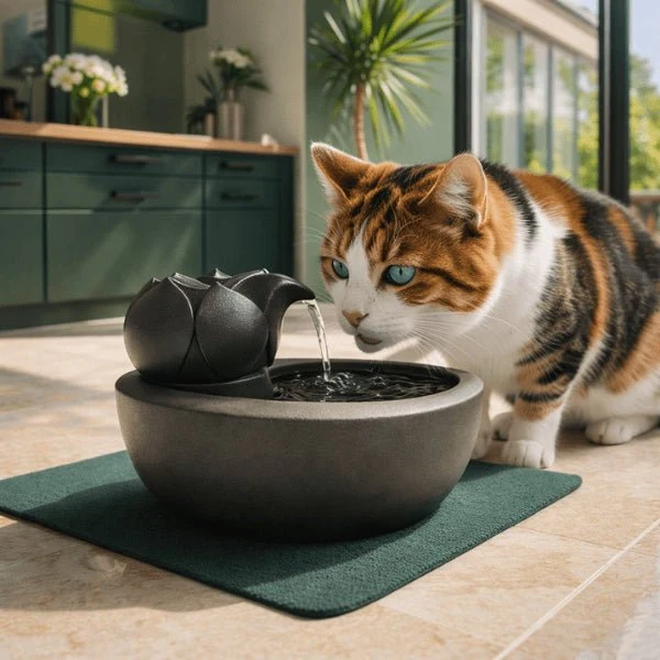 Fontaine à eau chat céramique lotus design zen - HydraPur™