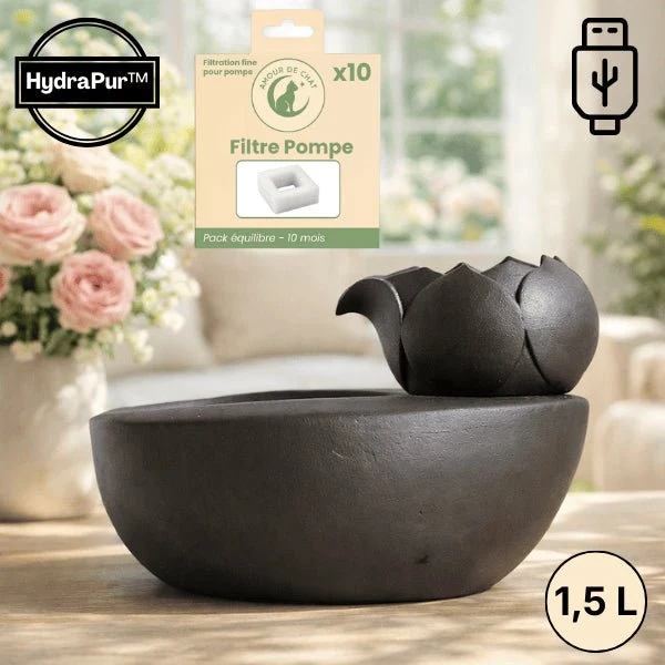 Fontaine à eau chat céramique lotus design zen - HydraPur™