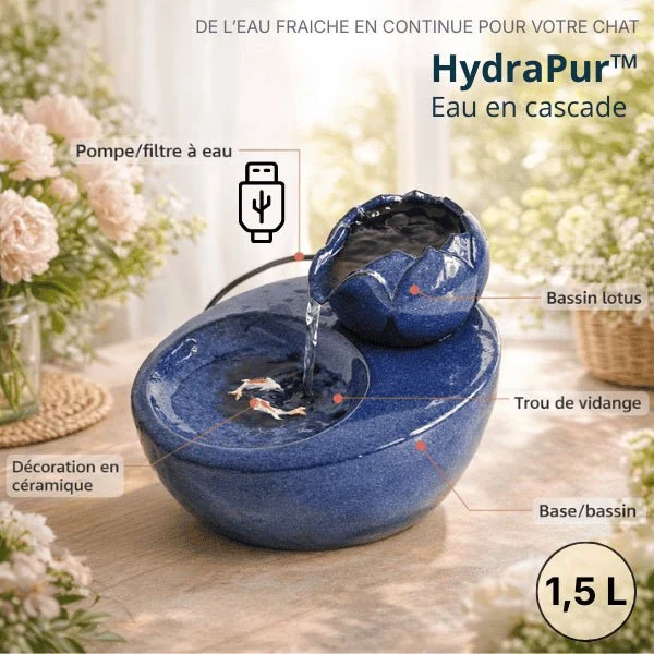 Fontaine à eau chat céramique lotus design zen - HydraPur™