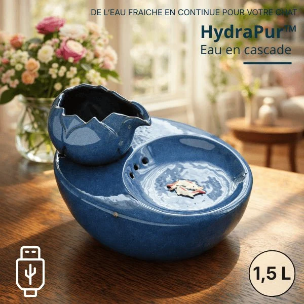 Fontaine à eau chat céramique lotus design zen - HydraPur™
