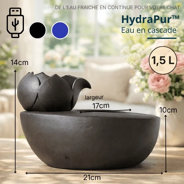 Fontaine à eau chat céramique lotus design zen - HydraPur™