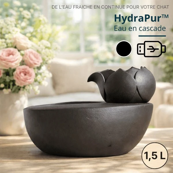 Fontaine à eau chat céramique lotus design zen - HydraPur™