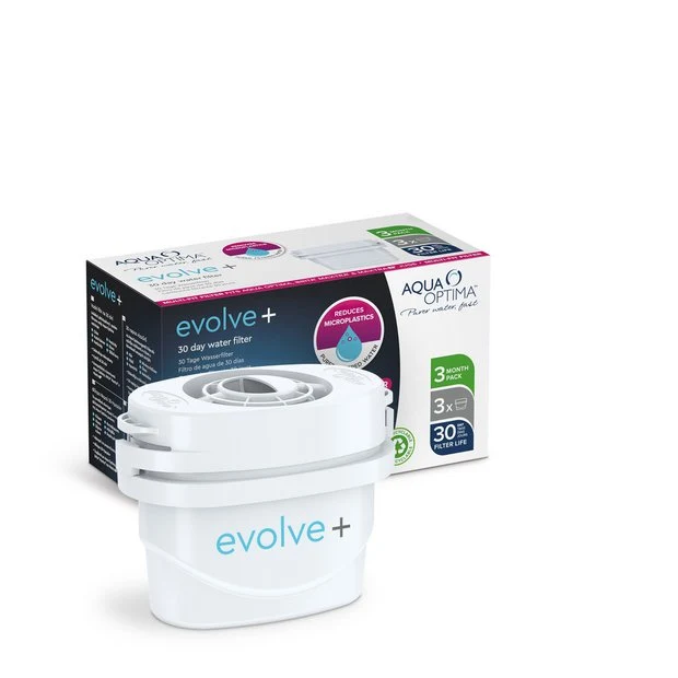 Lot de 3 filtres à eau à vie unique Aqua Optima Evolve+ | 3 x 100 litres | Filtre de rechange Aqua Optima, Brita® Maxtra®, Maxtra+®
