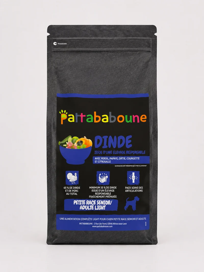 Croquettes premium dinde et porc sans céréales - Chien petite race senior & adulte light