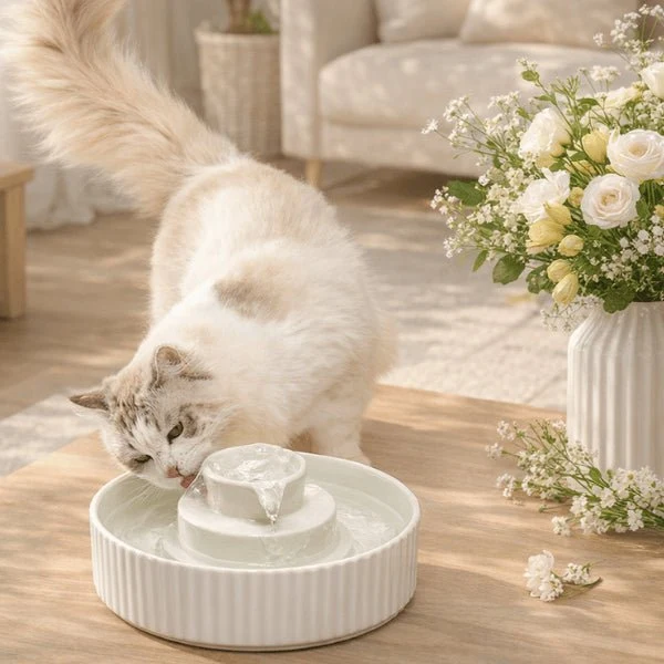 Fontaine à eau chat en céramique à cascade - Organic™