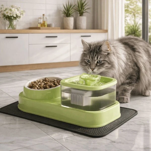 Fontaine à eau chat et gamelle croquettes - DuoFlow™