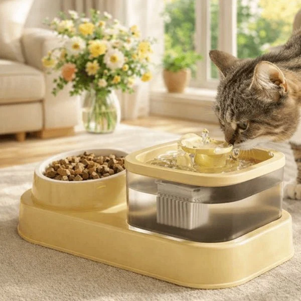 Fontaine à eau chat et gamelle croquettes - DuoFlow™