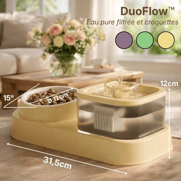 Fontaine à eau chat et gamelle croquettes - DuoFlow™