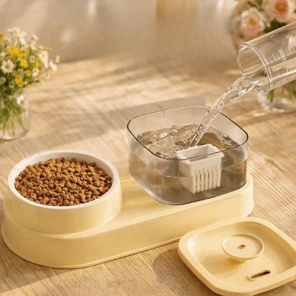 Fontaine à eau chat et gamelle croquettes - DuoFlow™