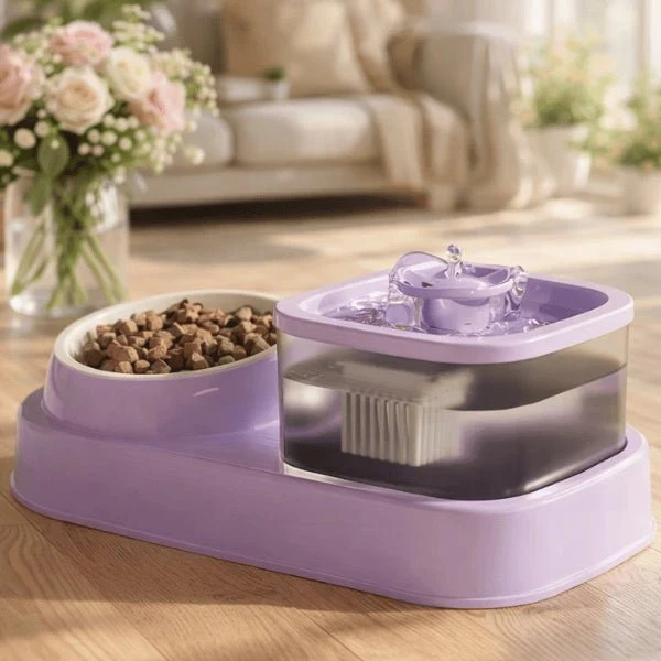 Fontaine à eau chat et gamelle croquettes - DuoFlow™