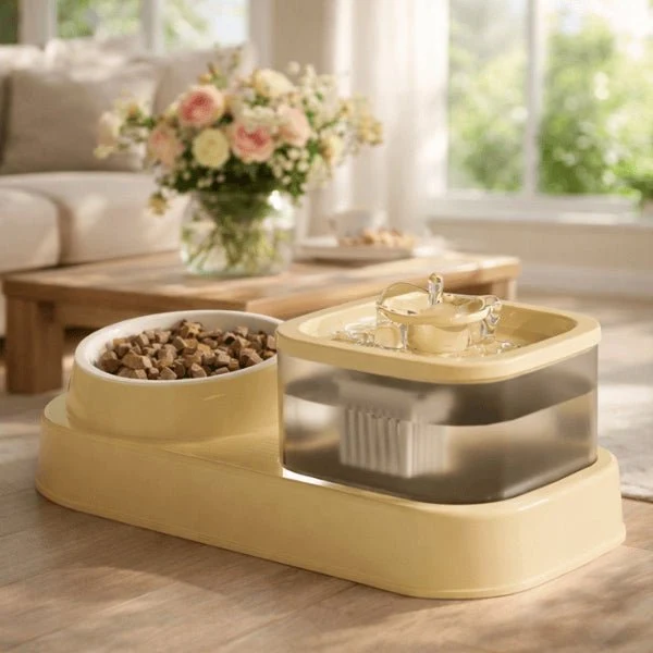 Fontaine à eau chat et gamelle croquettes - DuoFlow™