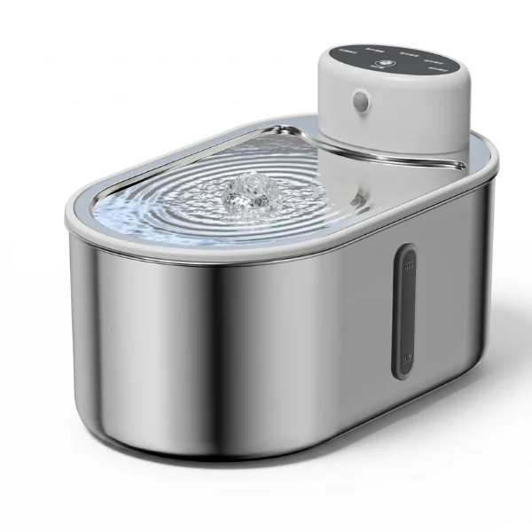 Fontaine à eau chat sans fil inox à source centrale - Onitec™