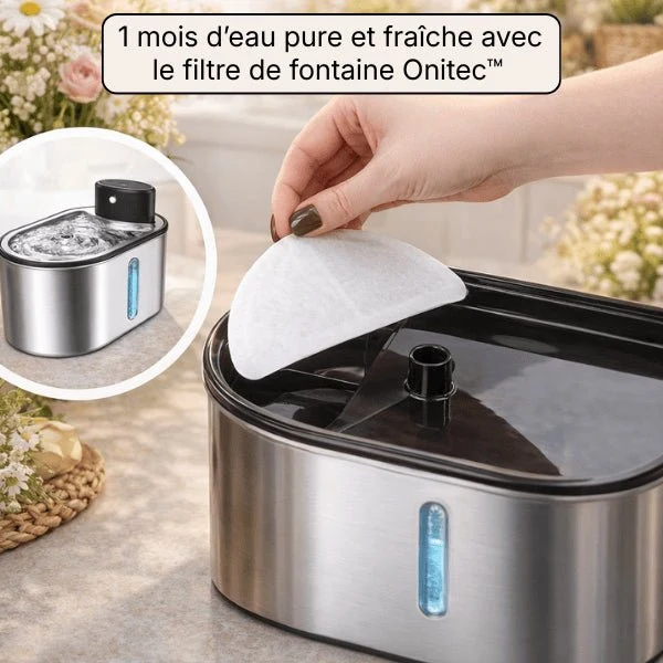 Fontaine à eau chat sans fil inox à source centrale - Onitec™