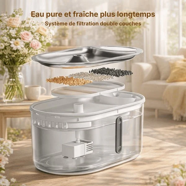 Fontaine à eau chat sans fil inox à source centrale - Onitec™