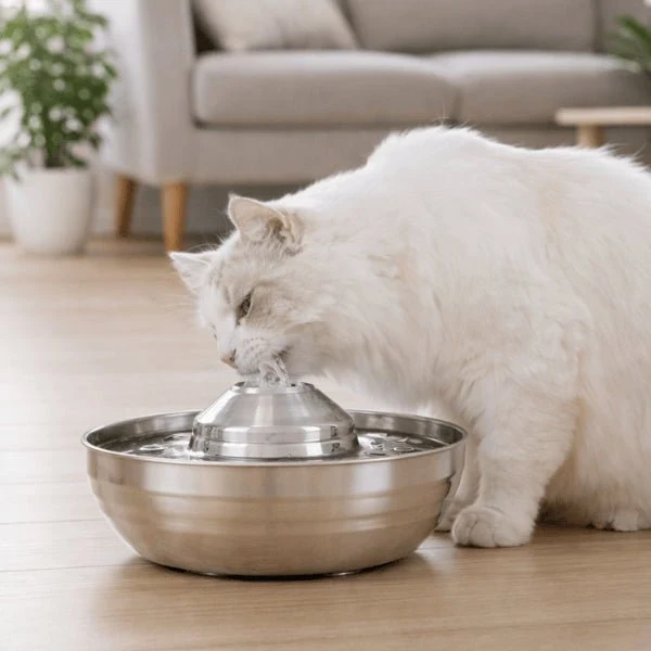 Fontaine à eau chat inox à buse - PurFlow™ : hygiène continue