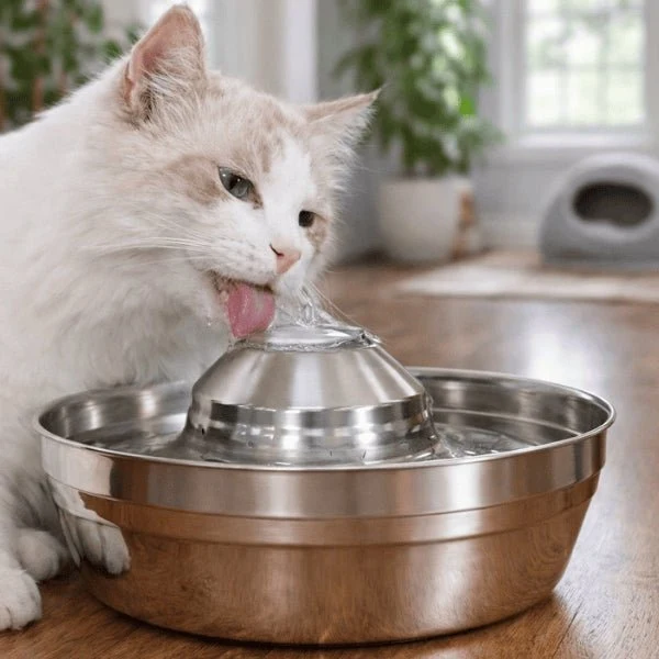 Fontaine à eau chat inox à buse - PurFlow™ : hygiène continue