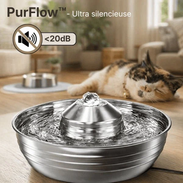 Fontaine à eau chat inox à buse - PurFlow™ : hygiène continue