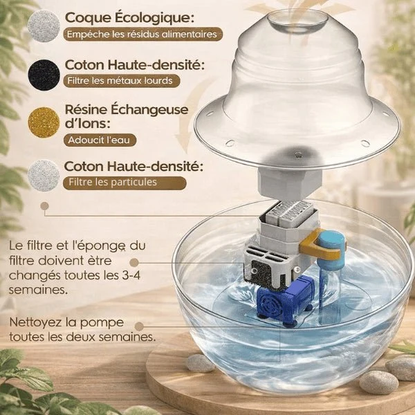 Fontaine à eau chat inox à buse - PurFlow™ : hygiène continue
