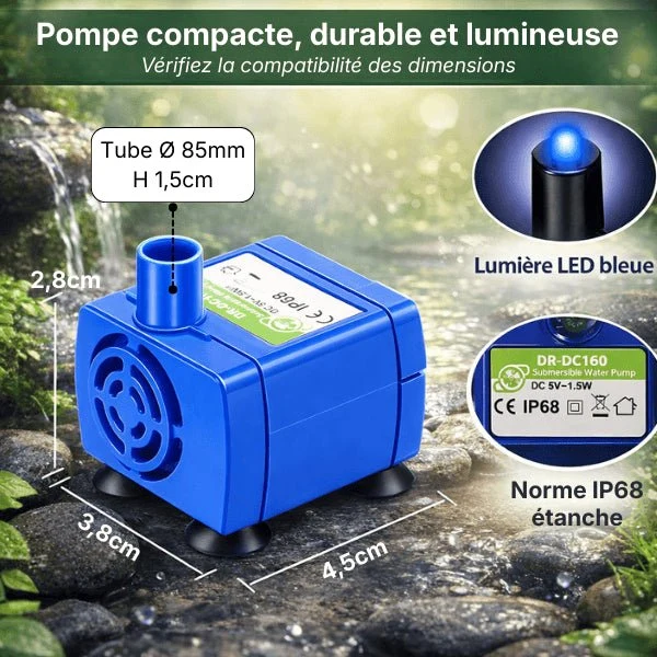 Pompe fontaine chat - LED bleu