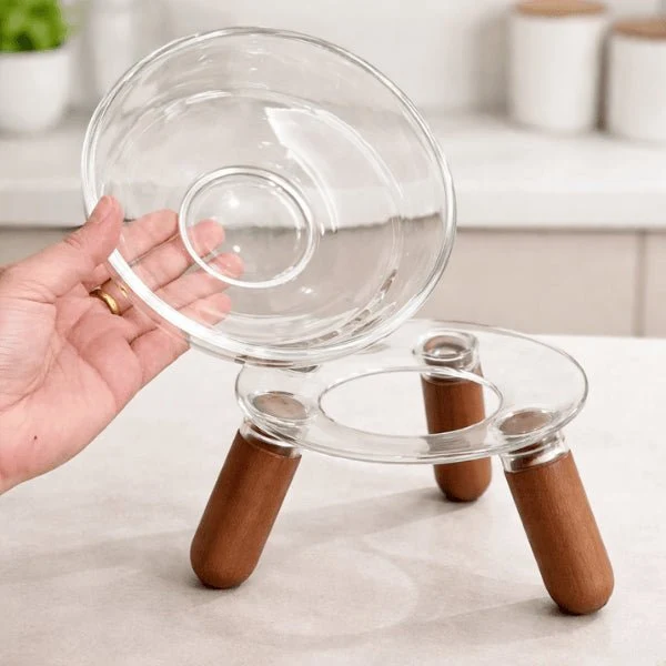 Gamelle pour chat - Surélevée 3 pieds en bois élégante - GlassBowl™