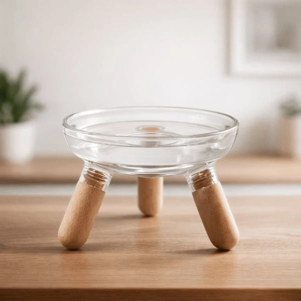 Gamelle pour chat - Surélevée 3 pieds en bois élégante - GlassBowl™