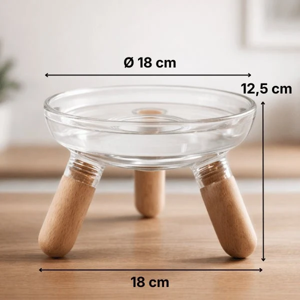 Gamelle pour chat - Surélevée 3 pieds en bois élégante - GlassBowl™