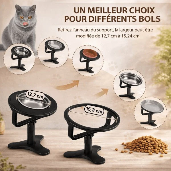 Gamelle surélevée chat - Réglable hauteur et inclinaison - AjustBowl™