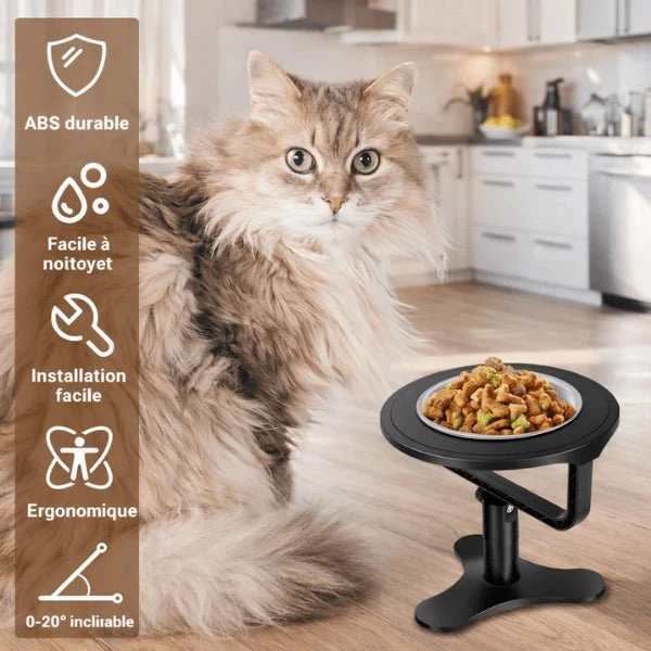 Gamelle surélevée chat - Réglable hauteur et inclinaison - AjustBowl™
