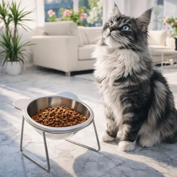 Gamelles pour chat - Inox surélevée tête de chat - Nutrix™