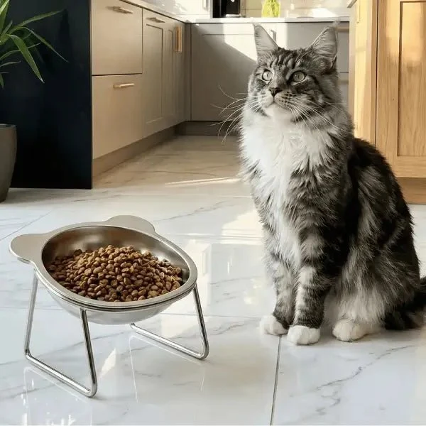 Gamelles pour chat - Inox surélevée tête de chat - Nutrix™