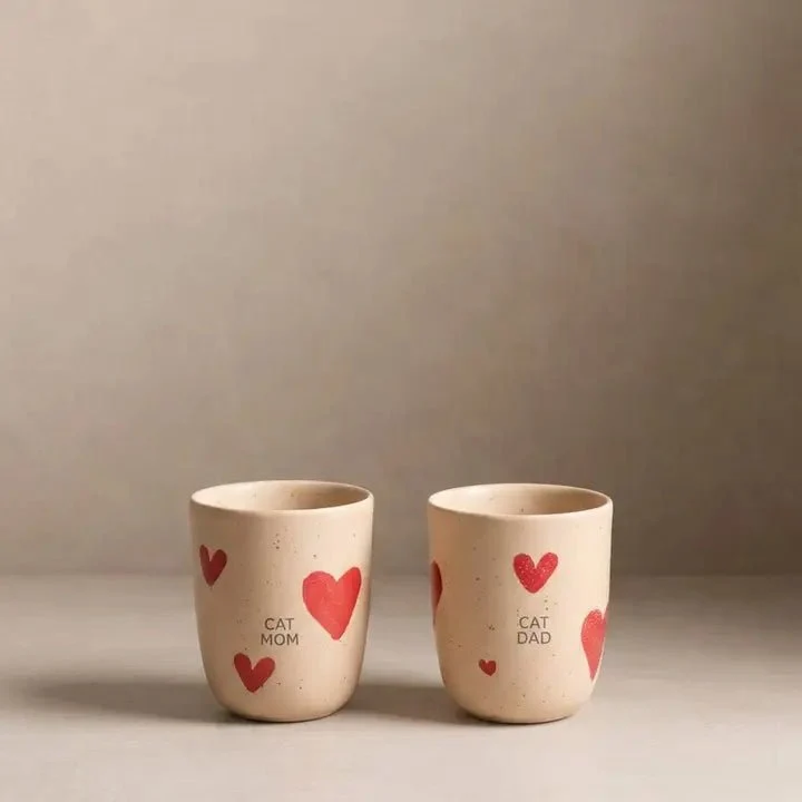 Tasses en grès fait main Cozy Hearts — Lot de 2 Dog Mum & Dog Dad — Egg Back Home