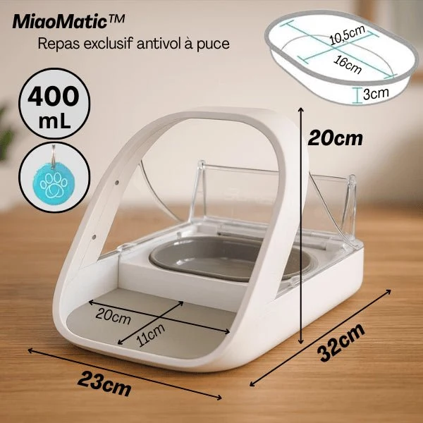 Gamelle automatique chat avec puce - MiaoMatic Puce™ : repas exclusif
