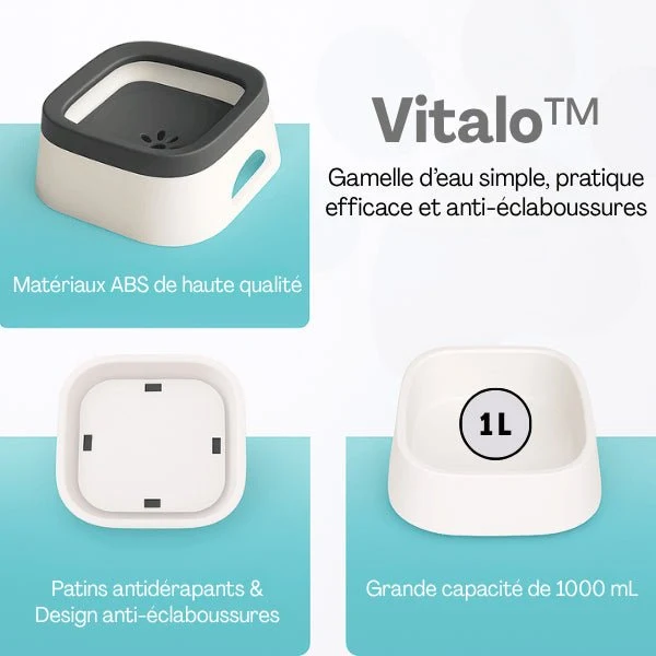 Gamelle eau chat - Vitalo™ : Anti-éclaboussures 1 L